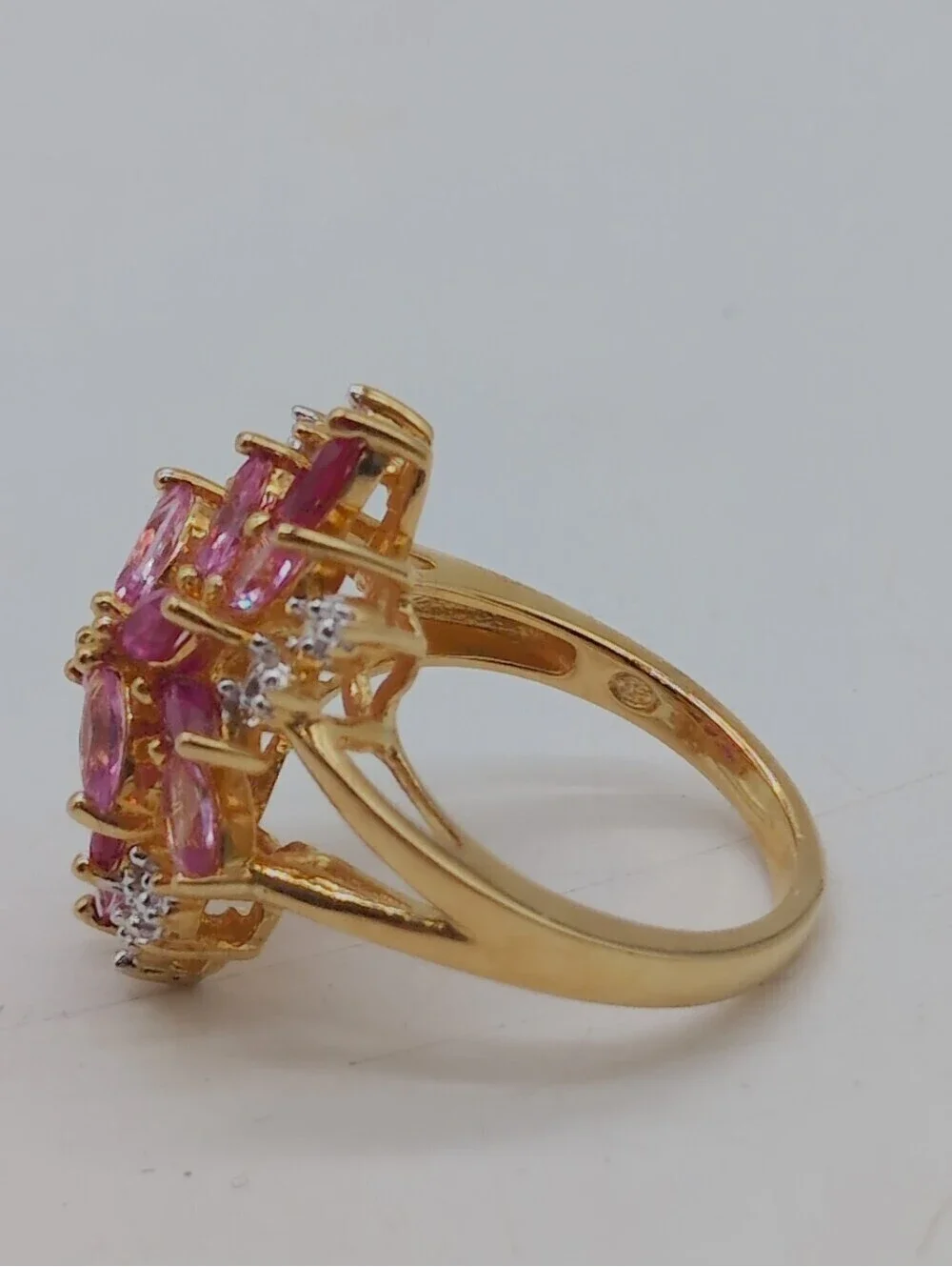 14K Gold over Silver Lab-Created Gemstone Ring Sz 6.75